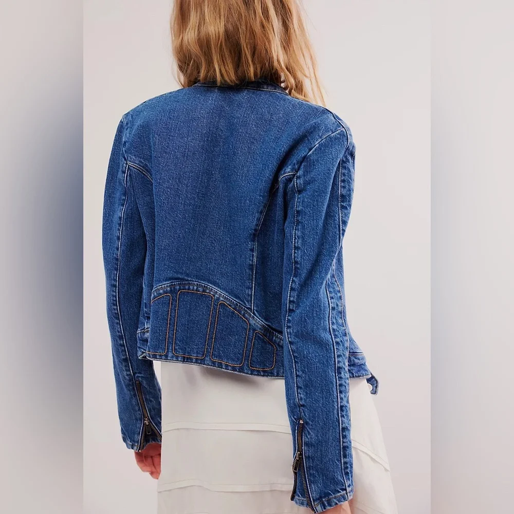 Free People Fast Lane Denim Moto Jacket Size: XS NWOT